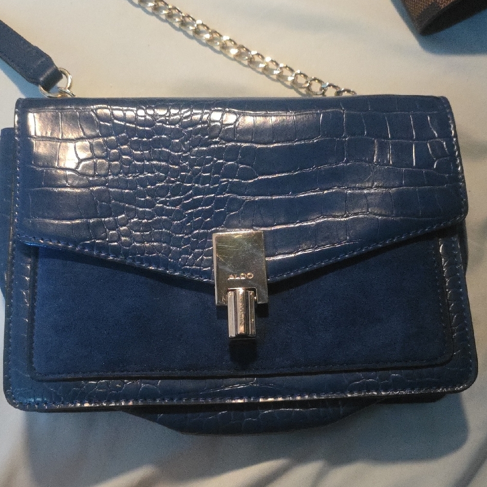 Aldo Navy Croc-Embossed Crossbody Bag